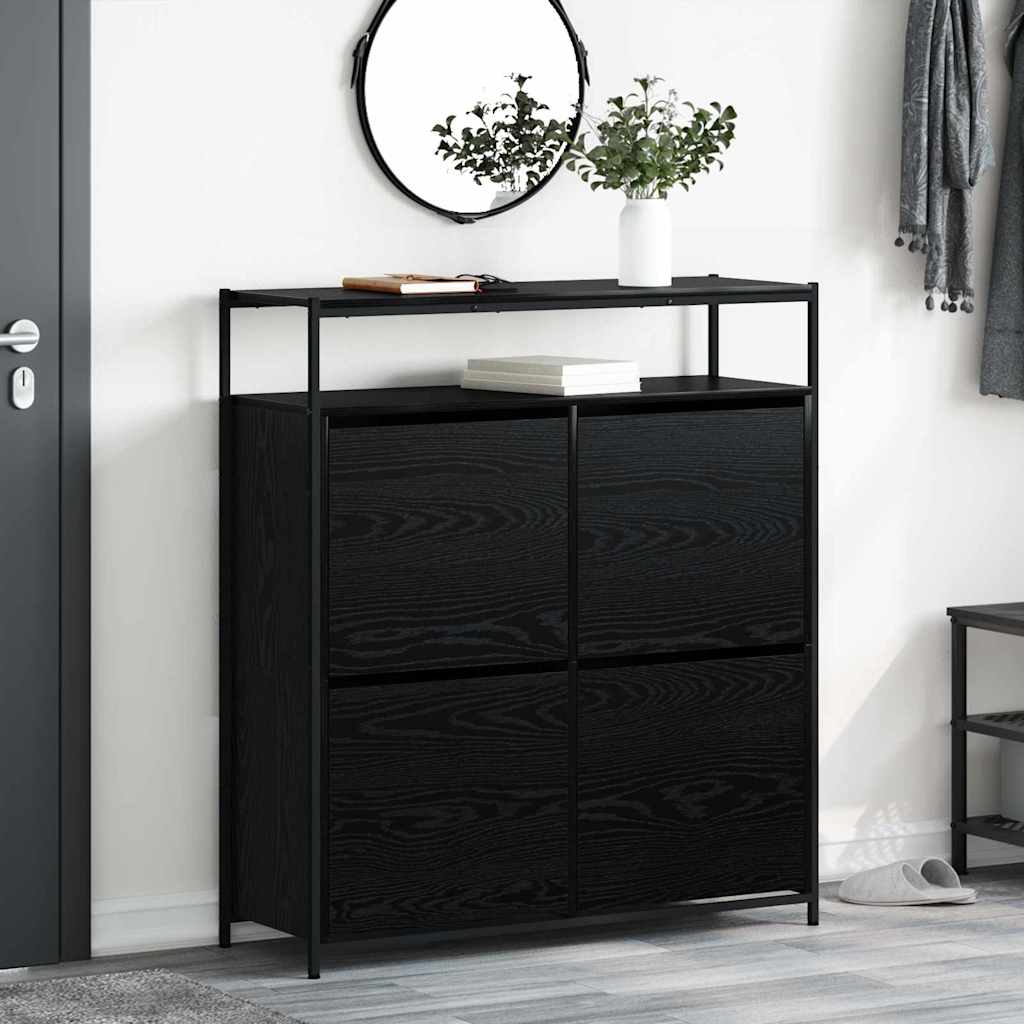 Schoenenkast Zwart Eiken 100 x 34 x 112 cm Bewerkt hout is nu te koop bij PeponiXL, paradijselijk wonen!