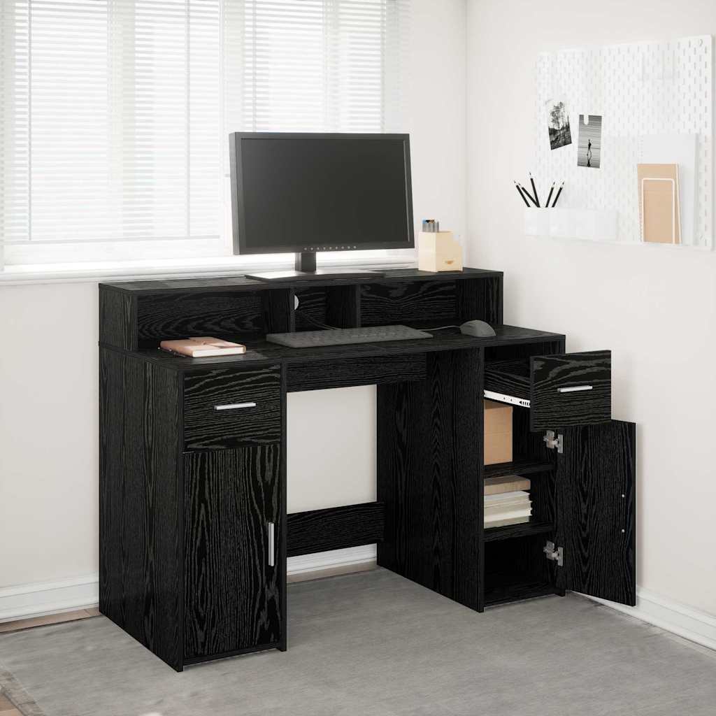 Bureau met lade Zwart eiken 120 x 55 x 91 cm Bewerkt hout is nu te koop bij PeponiXL, paradijselijk wonen!
