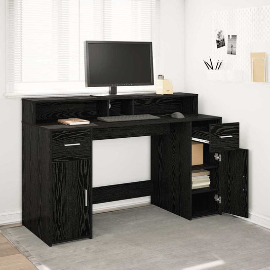 Bureau met lade Zwart eiken 140 x 55 x 91 cm Bewerkt hout is nu te koop bij PeponiXL, paradijselijk wonen!
