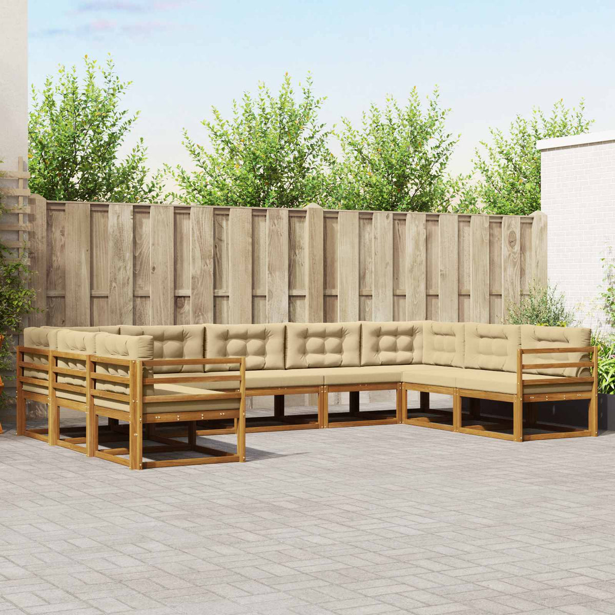 Buiten bankenset met kussen 9 pcs Natuurlijk en Beige is nu te koop bij PeponiXL, paradijselijk wonen!