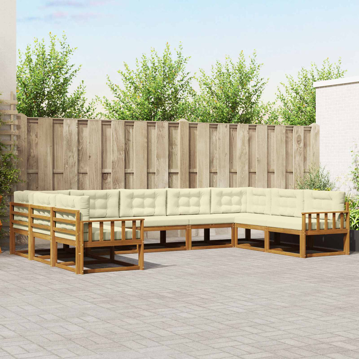 Buiten bankenset met kussen 9 pcs Natuurlijk en Crème is nu te koop bij PeponiXL, paradijselijk wonen!