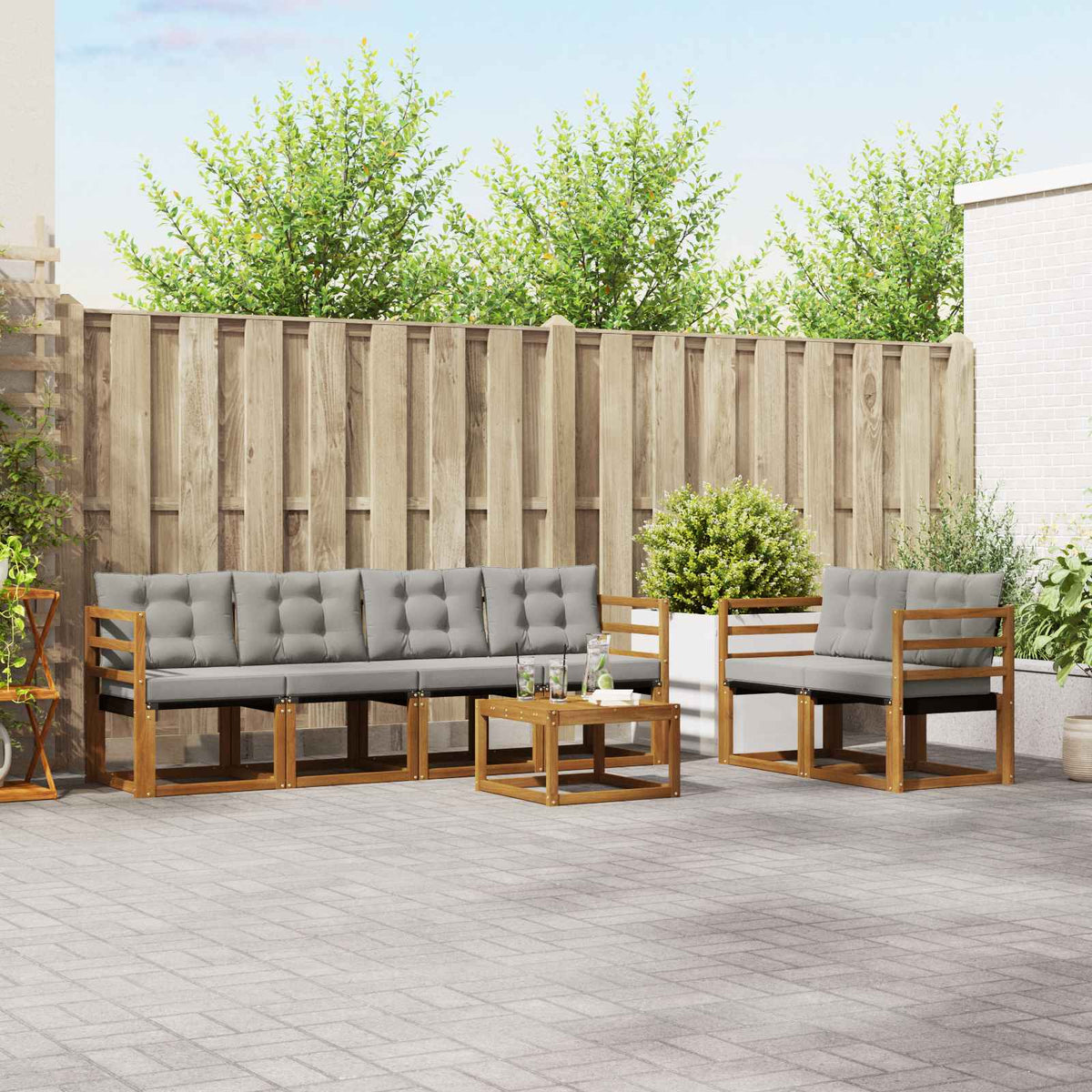 Buiten bankenset met kussen 7 pcs Natuurlijk en Lichtgrijs is nu te koop bij PeponiXL, paradijselijk wonen!