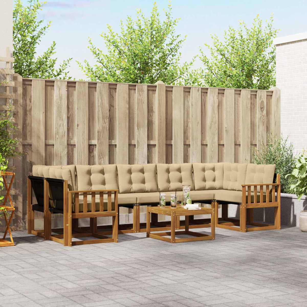 Buiten bankenset met kussen 8 pcs Natuurlijk en Beige is nu te koop bij PeponiXL, paradijselijk wonen!