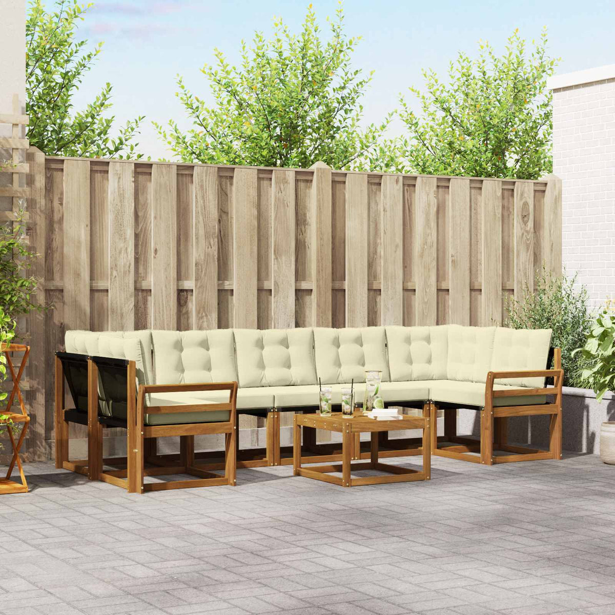 Buiten bankenset met kussen 8 pcs Natuurlijk en Crème is nu te koop bij PeponiXL, paradijselijk wonen!