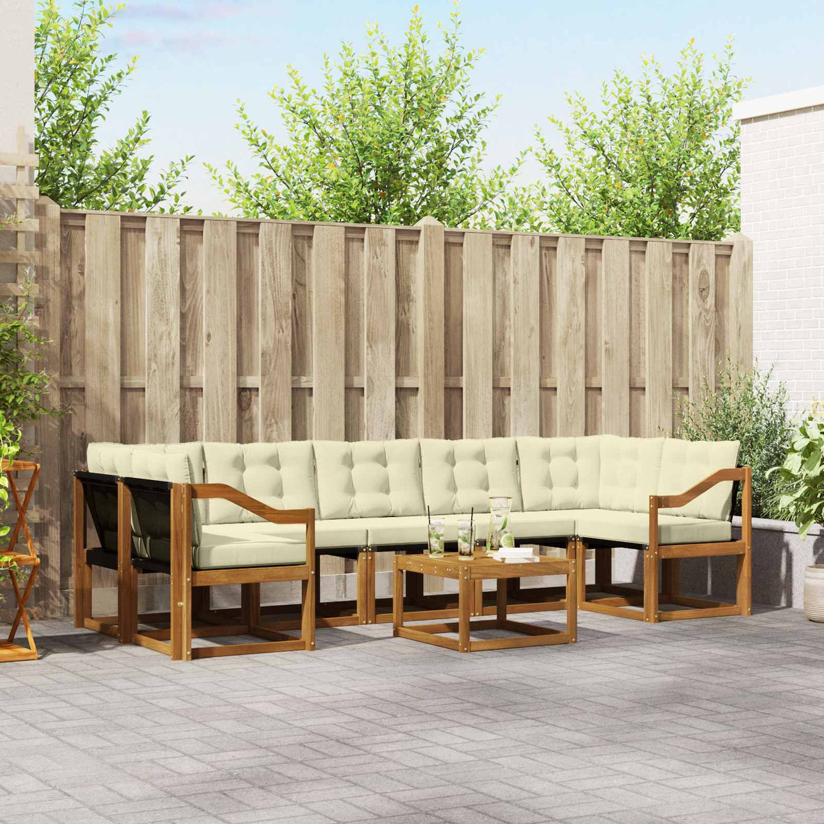 Buiten bankenset met kussen 8 pcs Natuurlijk en Crème is nu te koop bij PeponiXL, paradijselijk wonen!