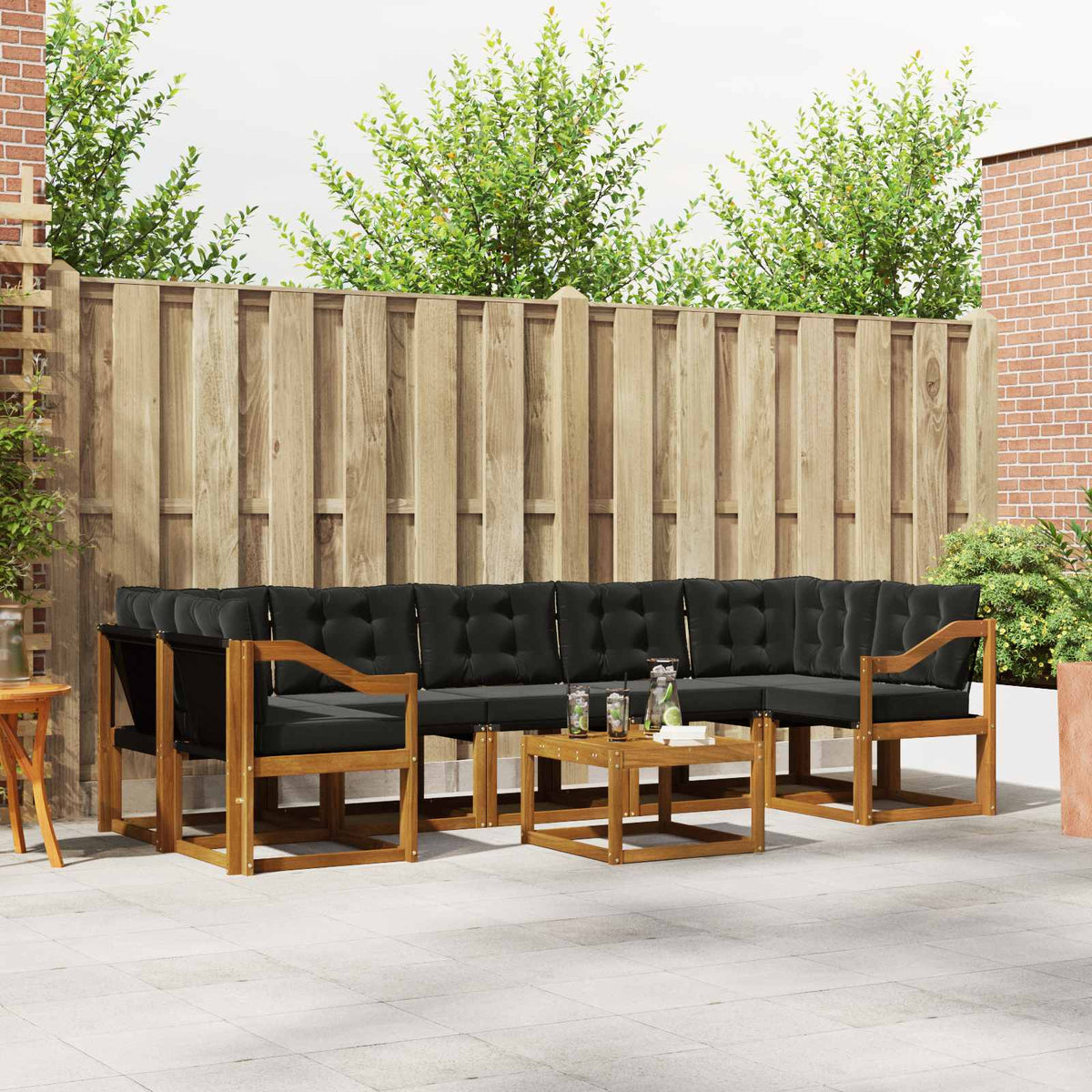 Buiten bankenset met kussen 8 pcs Natuurlijk en Zwart is nu te koop bij PeponiXL, paradijselijk wonen!