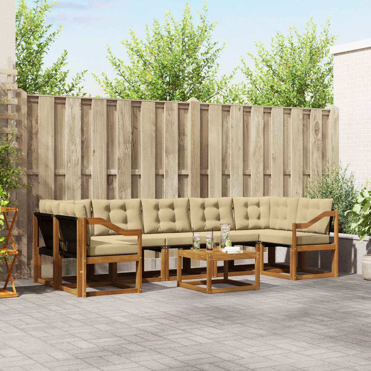 Buiten bankenset met kussen 8 pcs Natuurlijk en Beige is nu te koop bij PeponiXL, paradijselijk wonen!