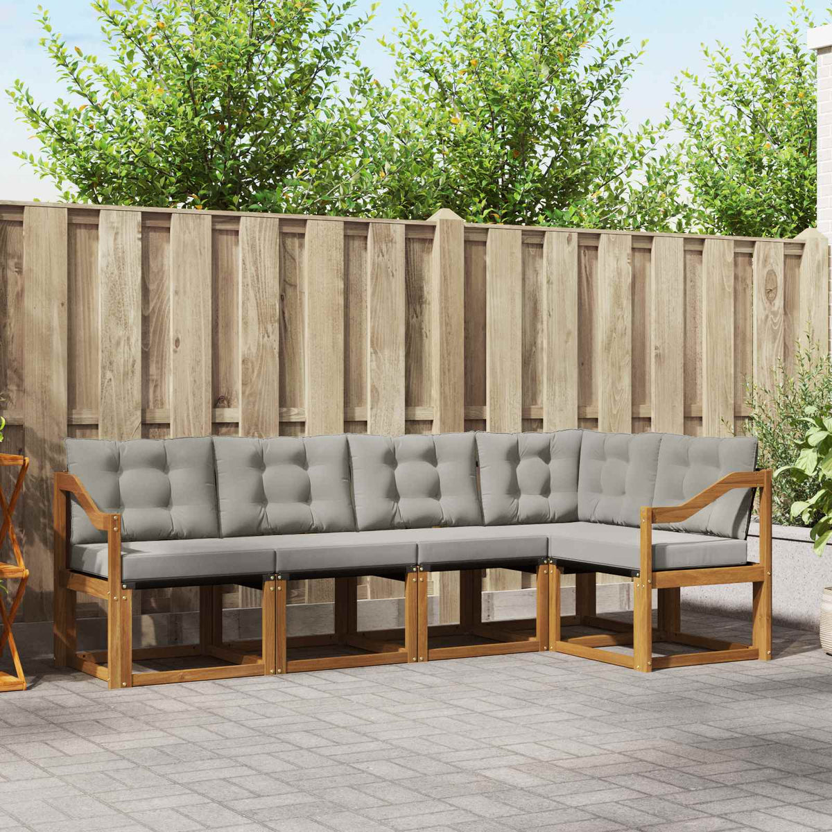 Buiten bankenset met kussen 5 pcs Natuurlijk en Lichtgrijs is nu te koop bij PeponiXL, paradijselijk wonen!