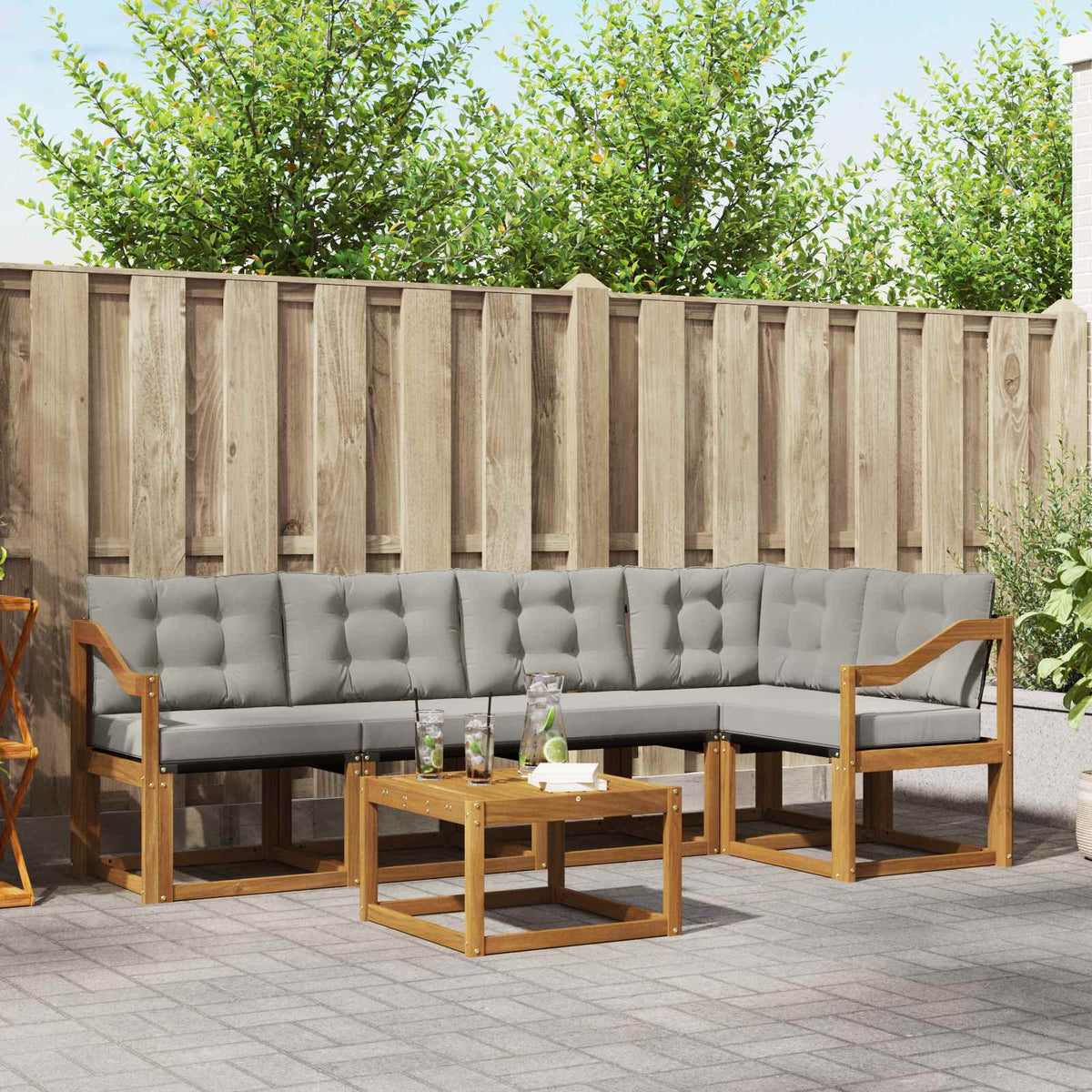 Buiten bankenset met kussen 6 pcs Natuurlijk en Lichtgrijs is nu te koop bij PeponiXL, paradijselijk wonen!