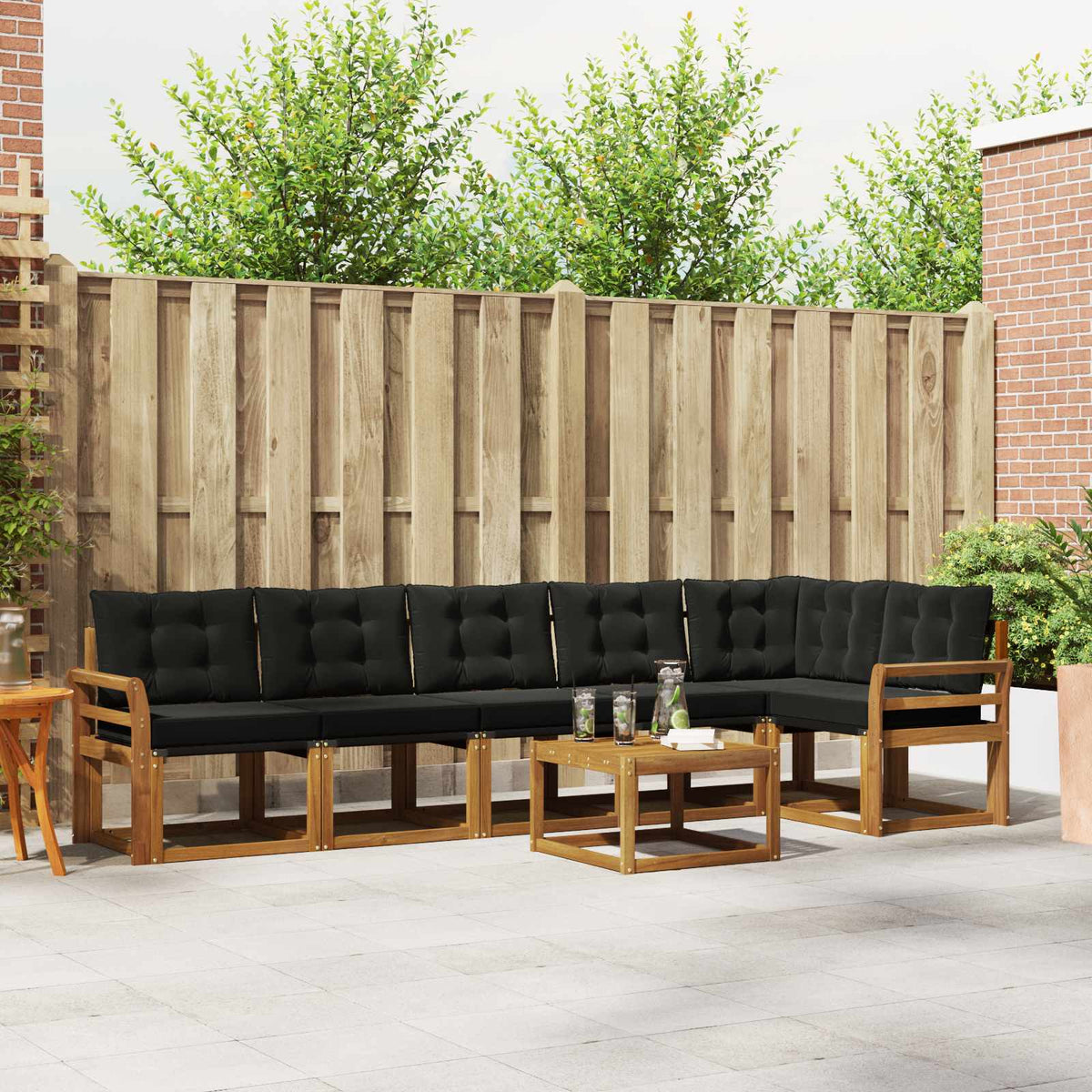 Buiten bankenset met kussen 7 pcs Natuurlijk en Zwart is nu te koop bij PeponiXL, paradijselijk wonen!