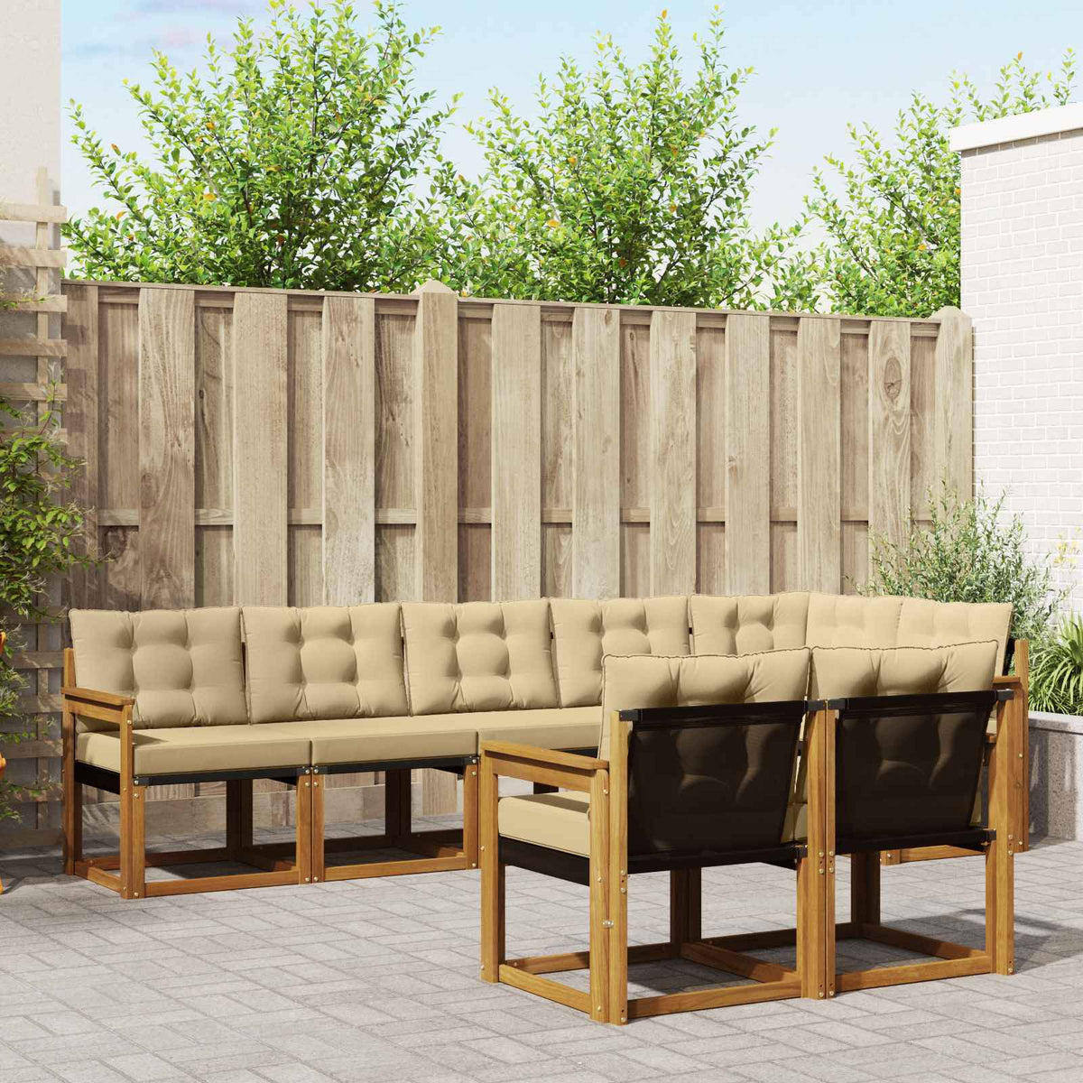 Buiten bankenset met kussen 8 pcs Natuurlijk en Beige is nu te koop bij PeponiXL, paradijselijk wonen!