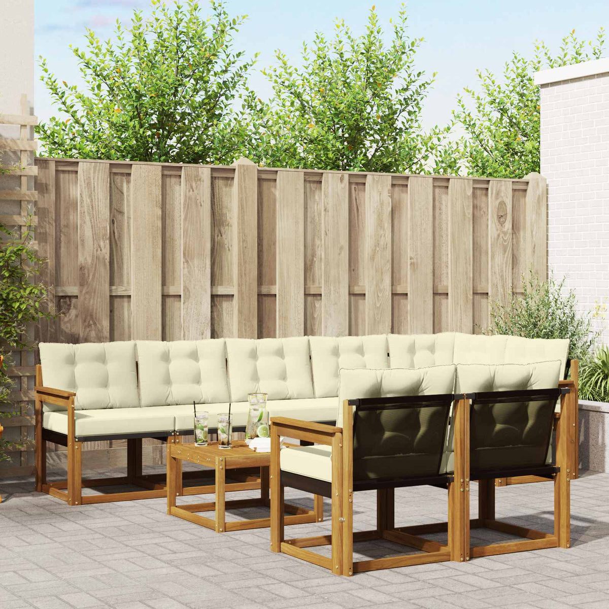 Buiten bankenset met kussen 9 pcs Natuurlijk en Crème is nu te koop bij PeponiXL, paradijselijk wonen!