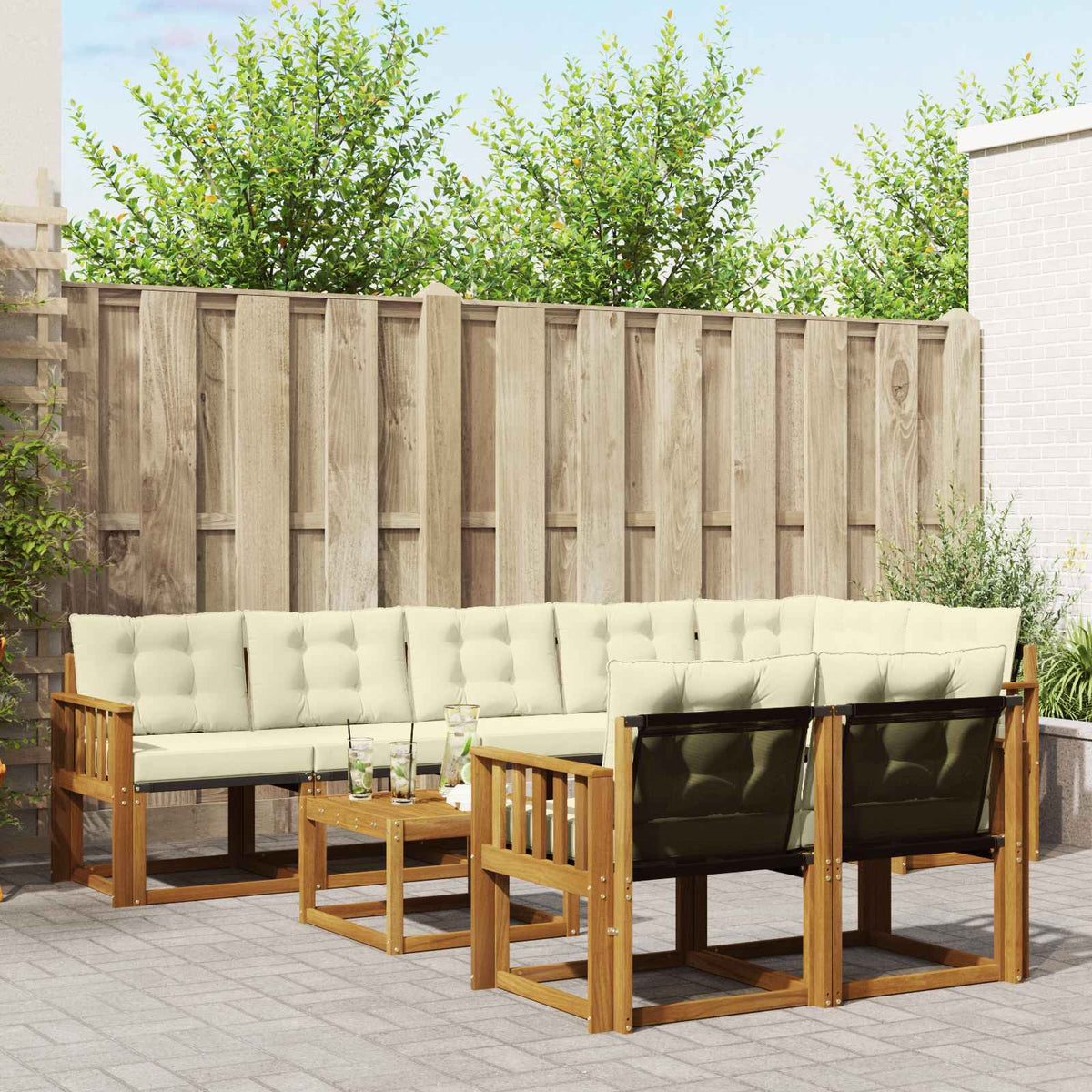 Buiten bankenset met kussen 9 pcs Natuurlijk en Crème is nu te koop bij PeponiXL, paradijselijk wonen!