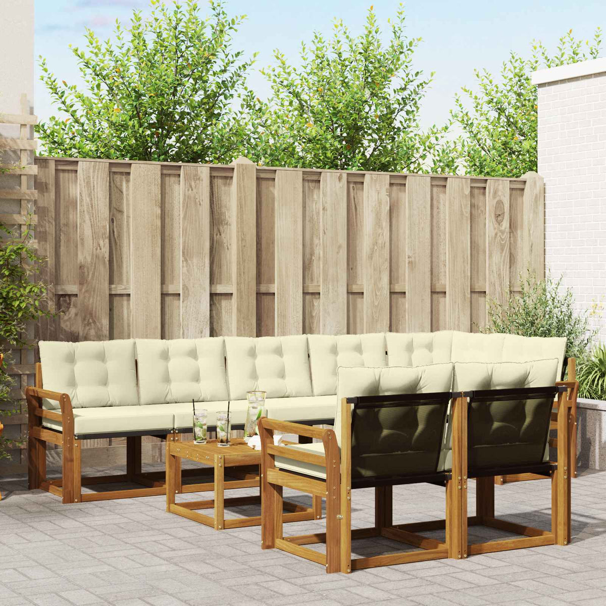 Buiten bankenset met kussen 9 pcs Natuurlijk en Crème is nu te koop bij PeponiXL, paradijselijk wonen!