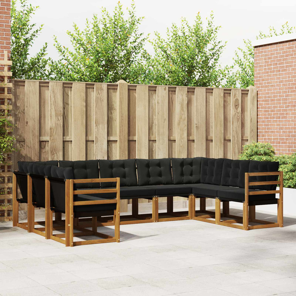 Buiten bankenset met kussen 9 pcs Natuurlijk en Zwart is nu te koop bij PeponiXL, paradijselijk wonen!