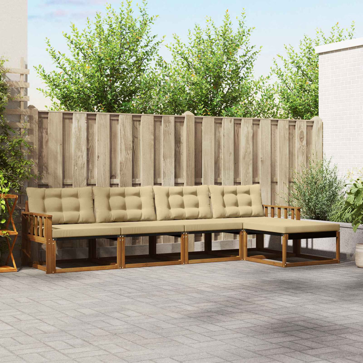 Buiten bankenset met kussen 5 pcs Natuurlijk en Beige is nu te koop bij PeponiXL, paradijselijk wonen!