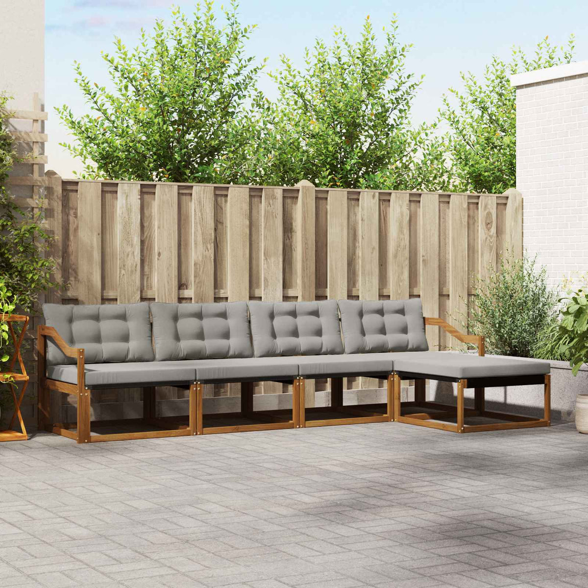 Buiten bankenset met kussen 5 pcs Natuurlijk en Lichtgrijs is nu te koop bij PeponiXL, paradijselijk wonen!