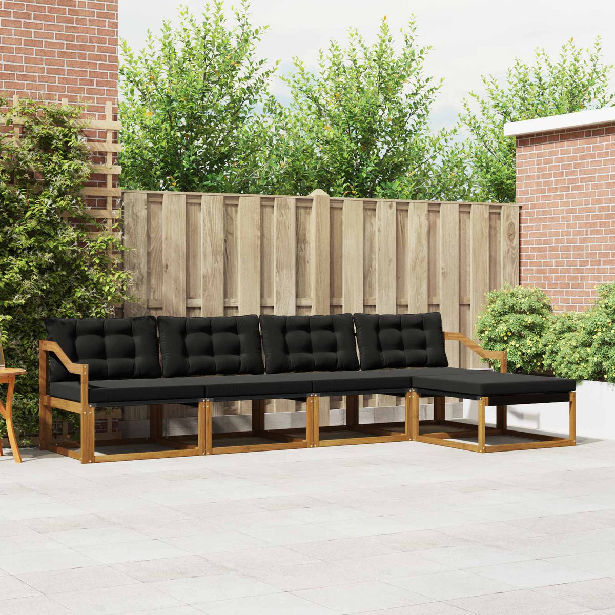 Buiten bankenset met kussen 5 pcs Natuurlijk en Zwart is nu te koop bij PeponiXL, paradijselijk wonen!