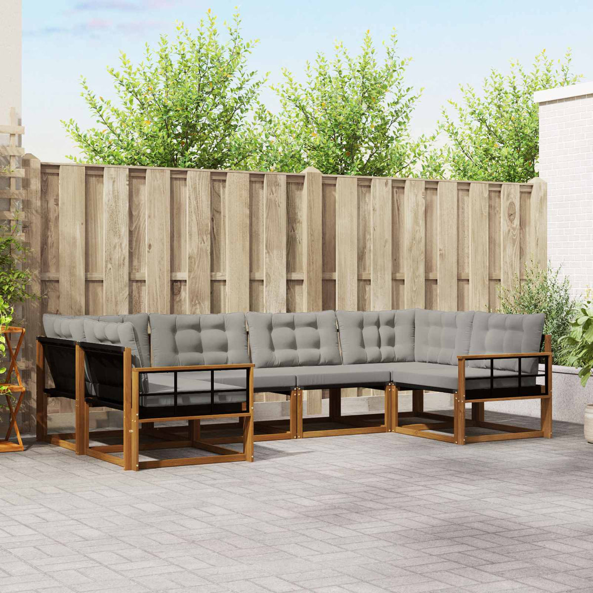 Buiten bankenset met kussen 6 pcs Natuurlijk en Lichtgrijs is nu te koop bij PeponiXL, paradijselijk wonen!