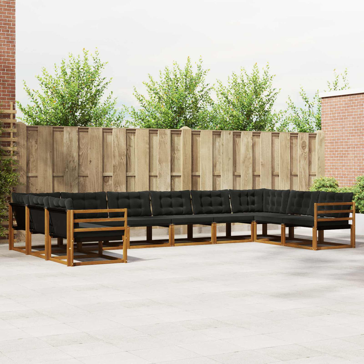 Buiten bankenset met kussen 10 pcs Natuurlijk en Zwart is nu te koop bij PeponiXL, paradijselijk wonen!