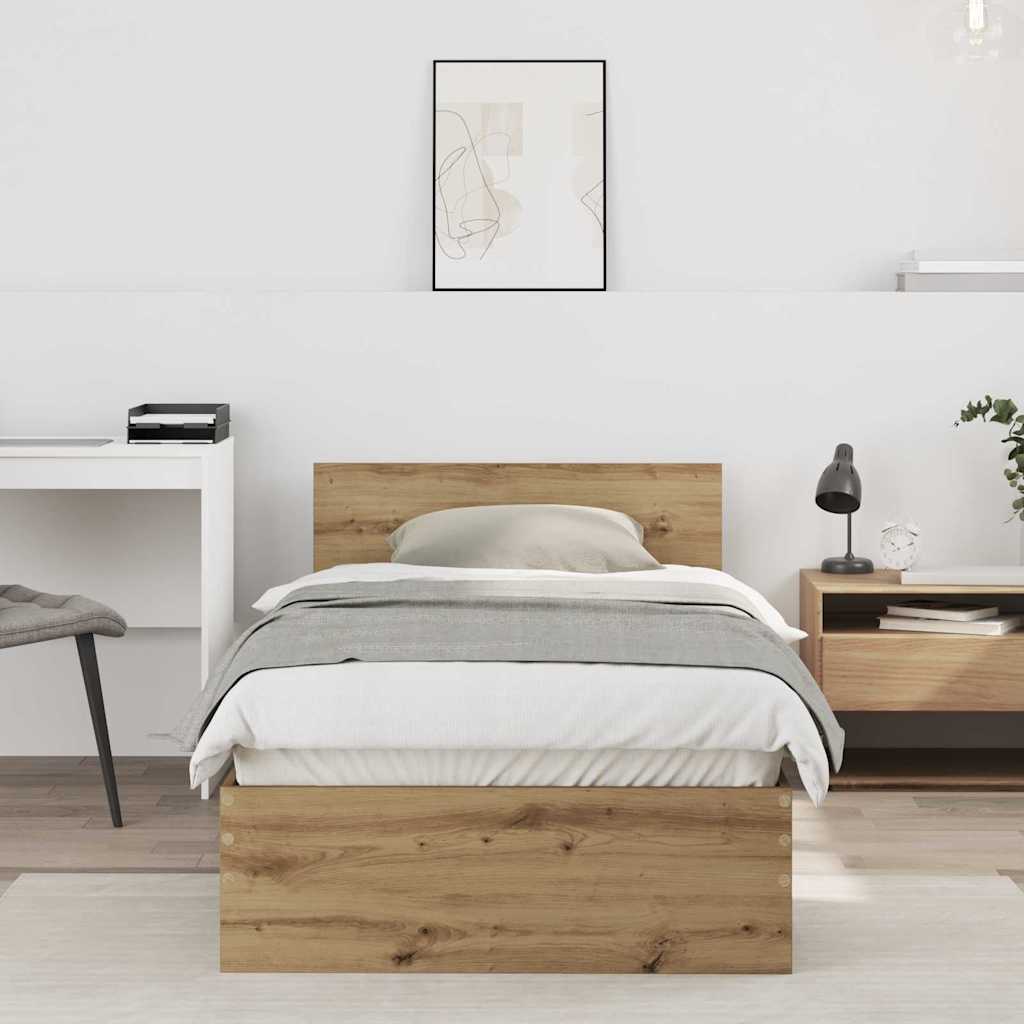 Bedframe met hoofdeinde Artisan Eiken 90 x 200 cm Bewerkt hout is nu te koop bij PeponiXL, paradijselijk wonen!