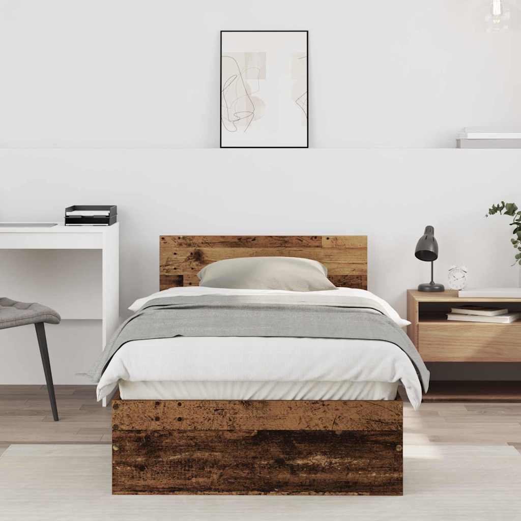 Bedframe met hoofdeinde Oudhout 90 x 190 cm Bewerkt hout is nu te koop bij PeponiXL, paradijselijk wonen!