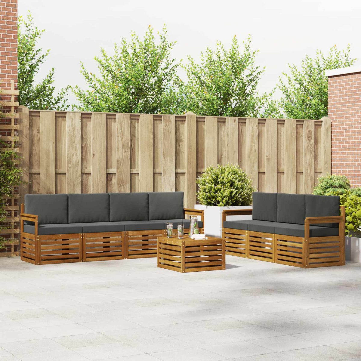 Sofa-Sets 8 pcs Natuurlijk en Antraciet Massief Acaciahout is nu te koop bij PeponiXL, paradijselijk wonen!