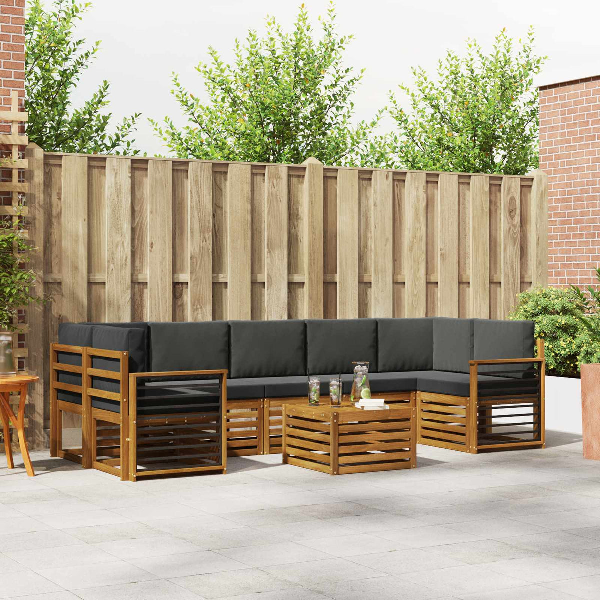 Buiten bankenset met kussen 8 pcs Natuurlijk en Antraciet is nu te koop bij PeponiXL, paradijselijk wonen!