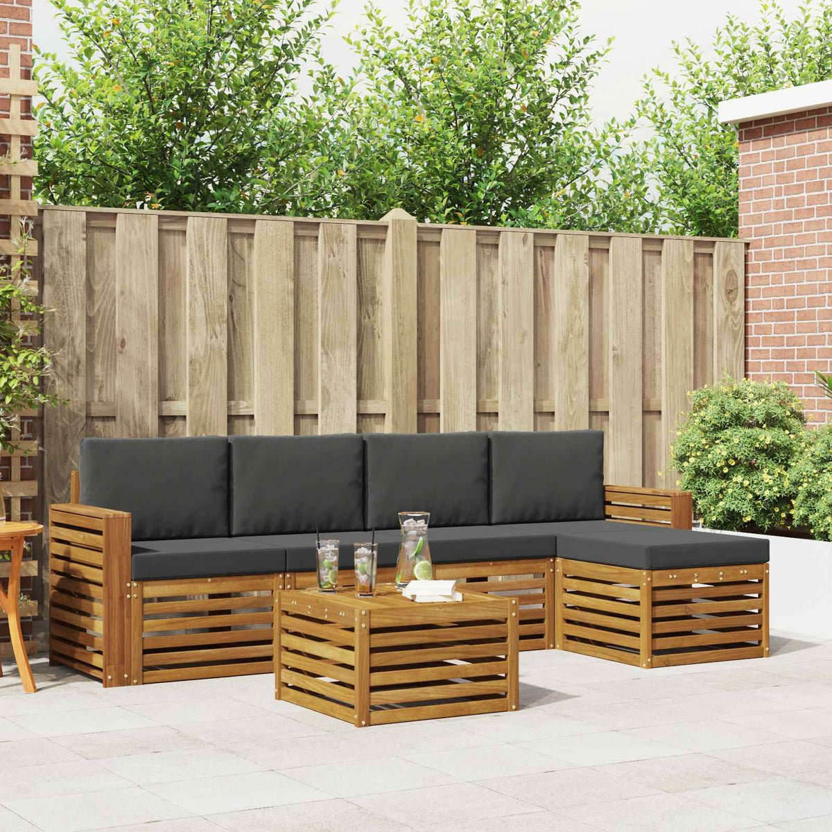 Buiten bankenset met kussen 6 pcs Natuurlijk en Antraciet is nu te koop bij PeponiXL, paradijselijk wonen!