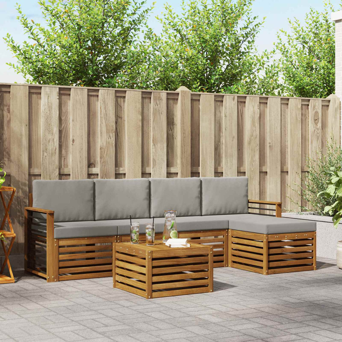 Buiten bankenset met kussen 6 pcs Natuurlijk en Lichtgrijs is nu te koop bij PeponiXL, paradijselijk wonen!