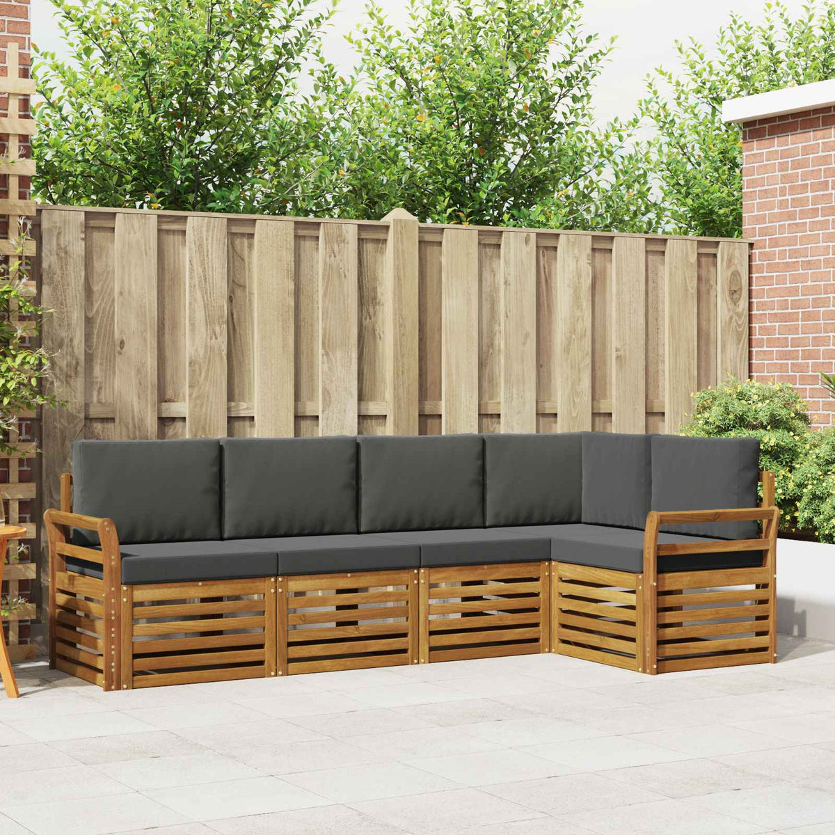 Hoekbank Set 5 pcs Natuurlijk en Antraciet Massief Acaciahout is nu te koop bij PeponiXL, paradijselijk wonen!