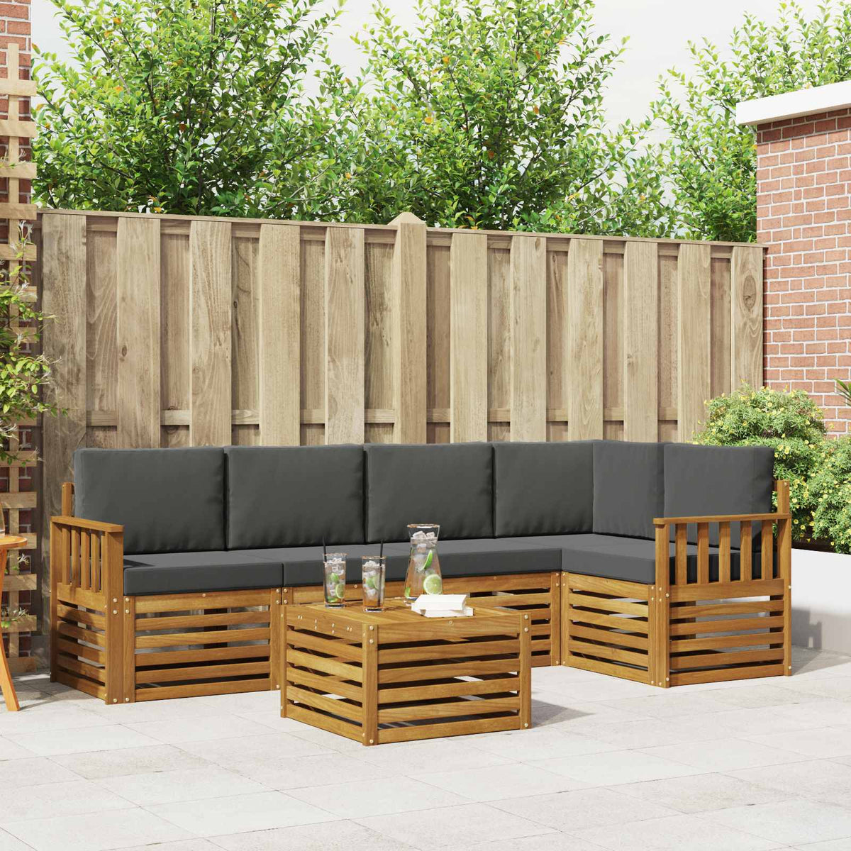 Hoekbank Set 6 pcs Natuurlijk en Antraciet Massief Acaciahout is nu te koop bij PeponiXL, paradijselijk wonen!