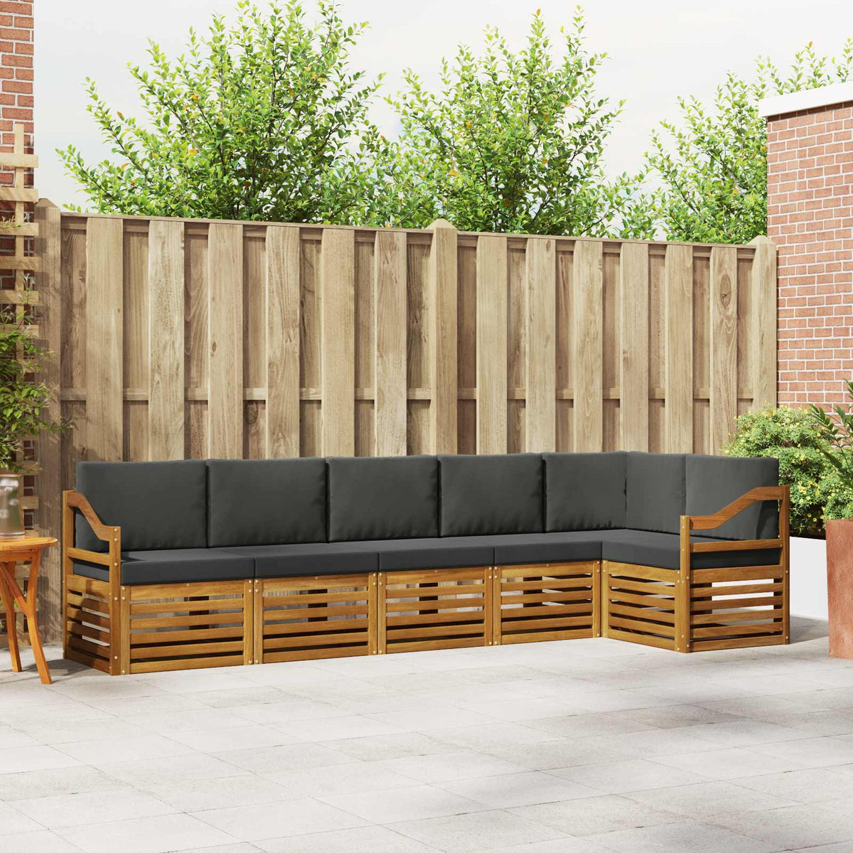 Hoekbank Set 6 pcs Natuurlijk en Antraciet Massief Acaciahout is nu te koop bij PeponiXL, paradijselijk wonen!