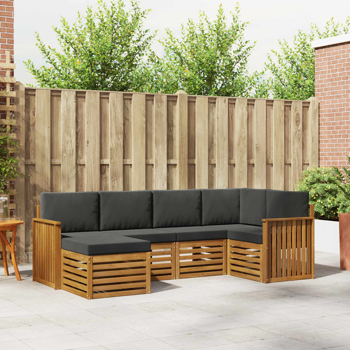 Hoekbank Set 6 pcs Natuurlijk en Antraciet Massief Acaciahout is nu te koop bij PeponiXL, paradijselijk wonen!
