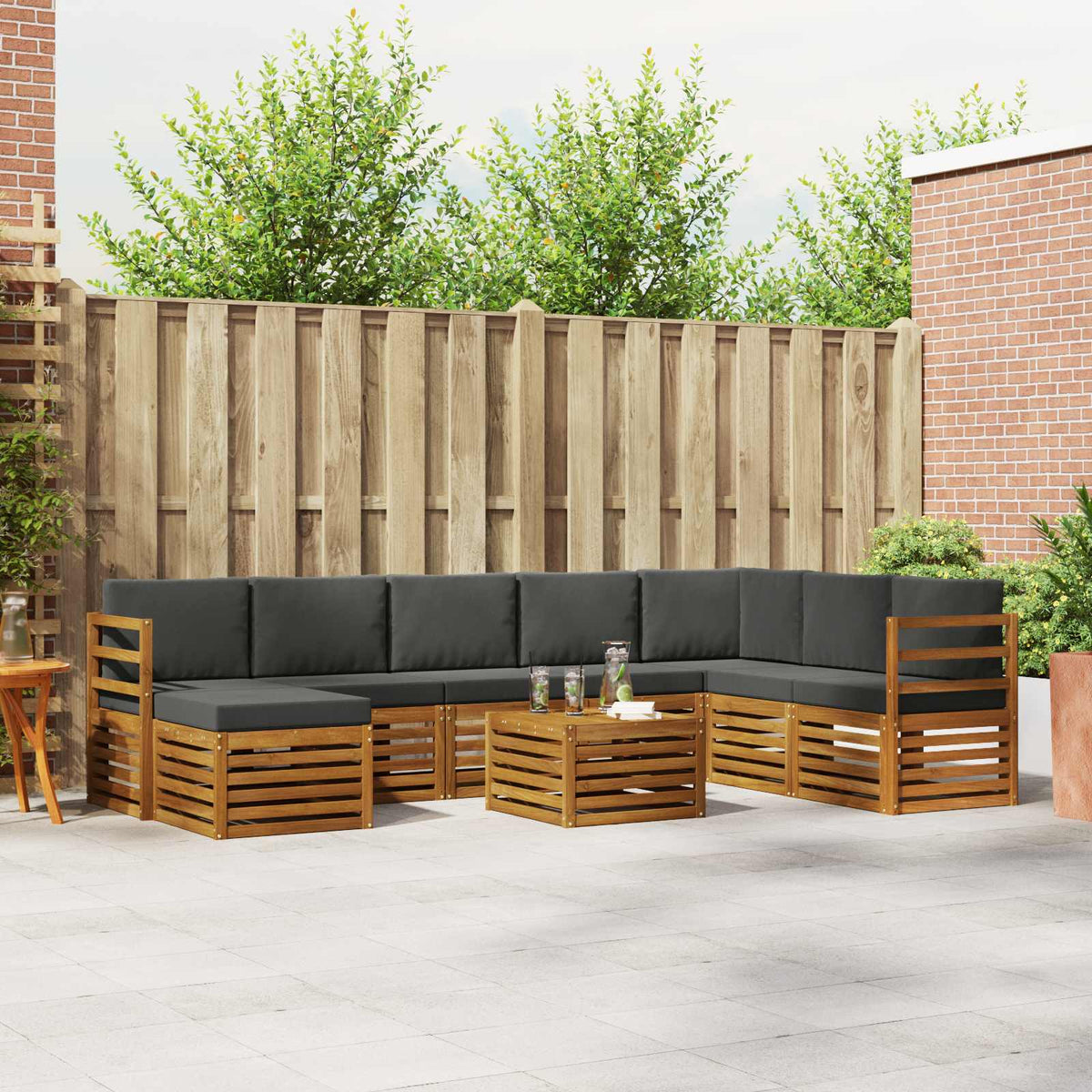 Buiten bankenset met kussen 9 pcs Natuurlijk en Antraciet is nu te koop bij PeponiXL, paradijselijk wonen!