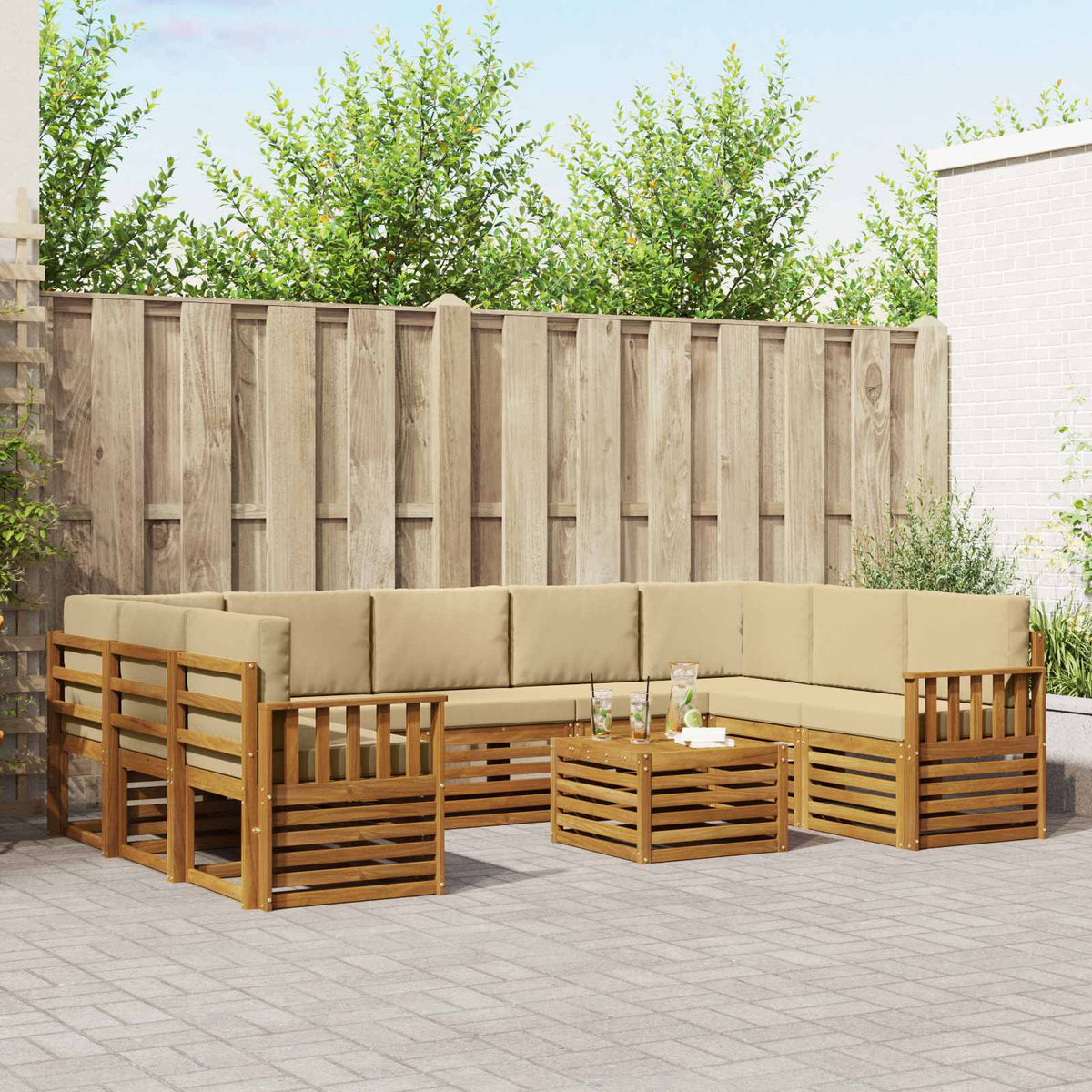 Sofa-Sets 10 pcs Natuurlijk en Beige Massief Acaciahout is nu te koop bij PeponiXL, paradijselijk wonen!