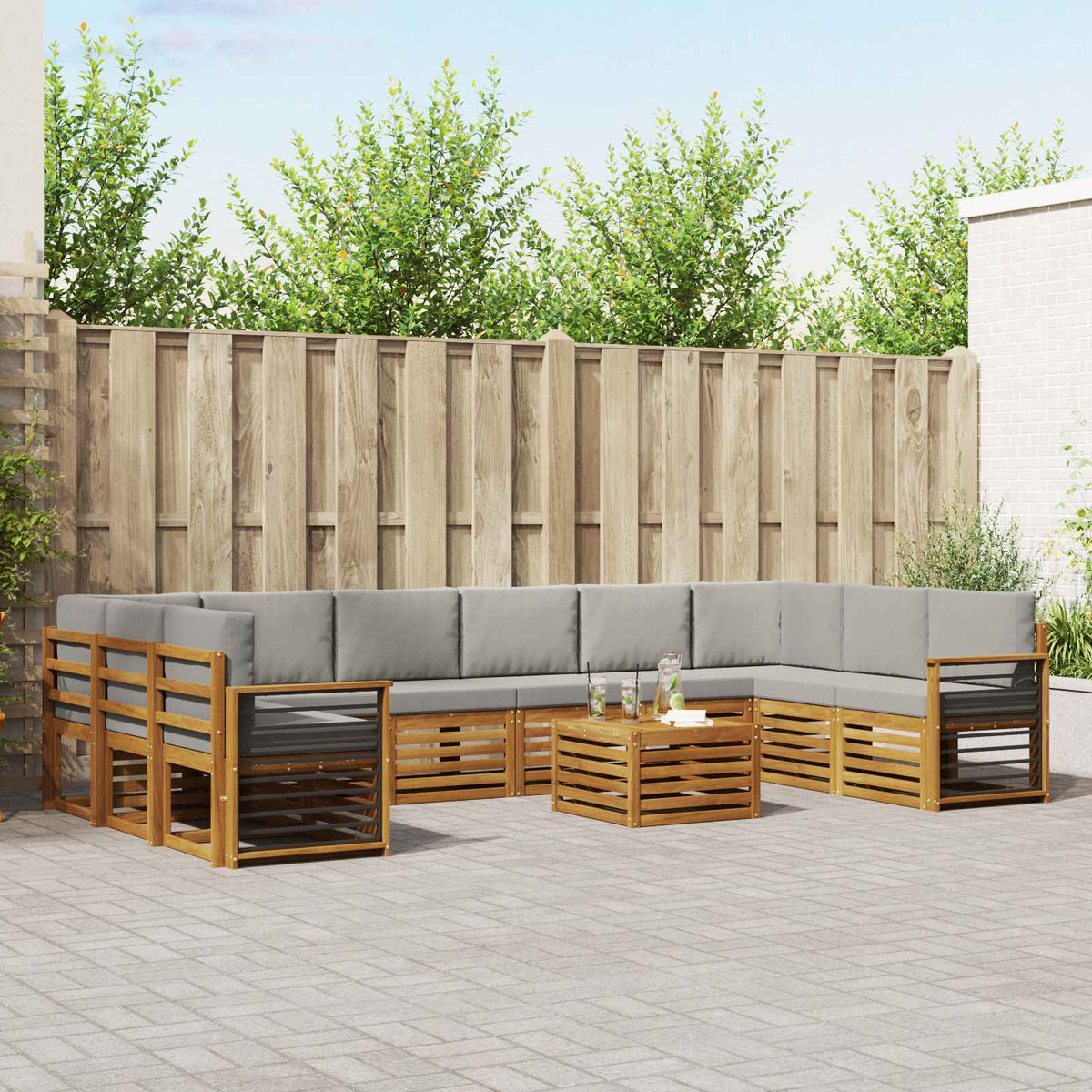 Buiten bankenset met kussen 11 pcs Natuurlijk en Lichtgrijs is nu te koop bij PeponiXL, paradijselijk wonen!