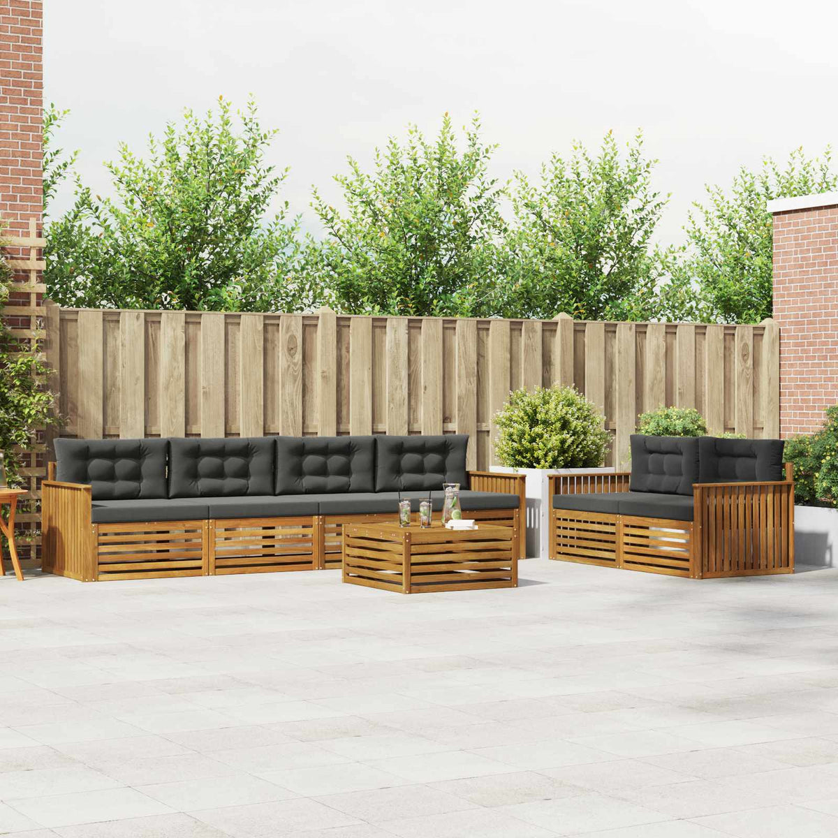 Buiten bankenset met kussen 7 pcs Natuurlijk en Antraciet is nu te koop bij PeponiXL, paradijselijk wonen!