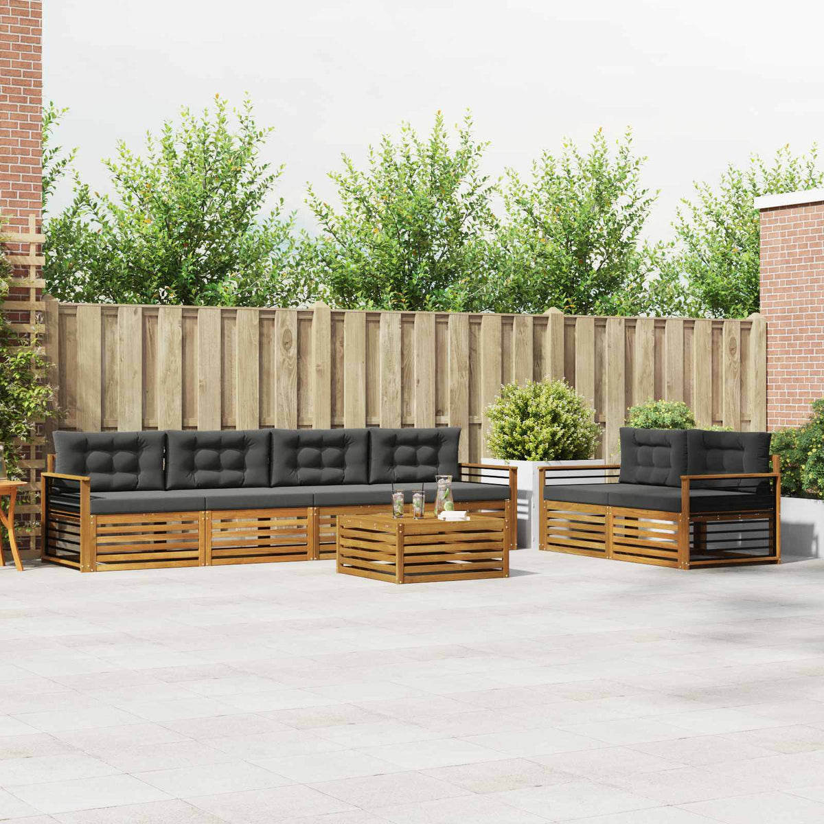 Buiten bankenset met kussen 7 pcs Natuurlijk en Antraciet is nu te koop bij PeponiXL, paradijselijk wonen!