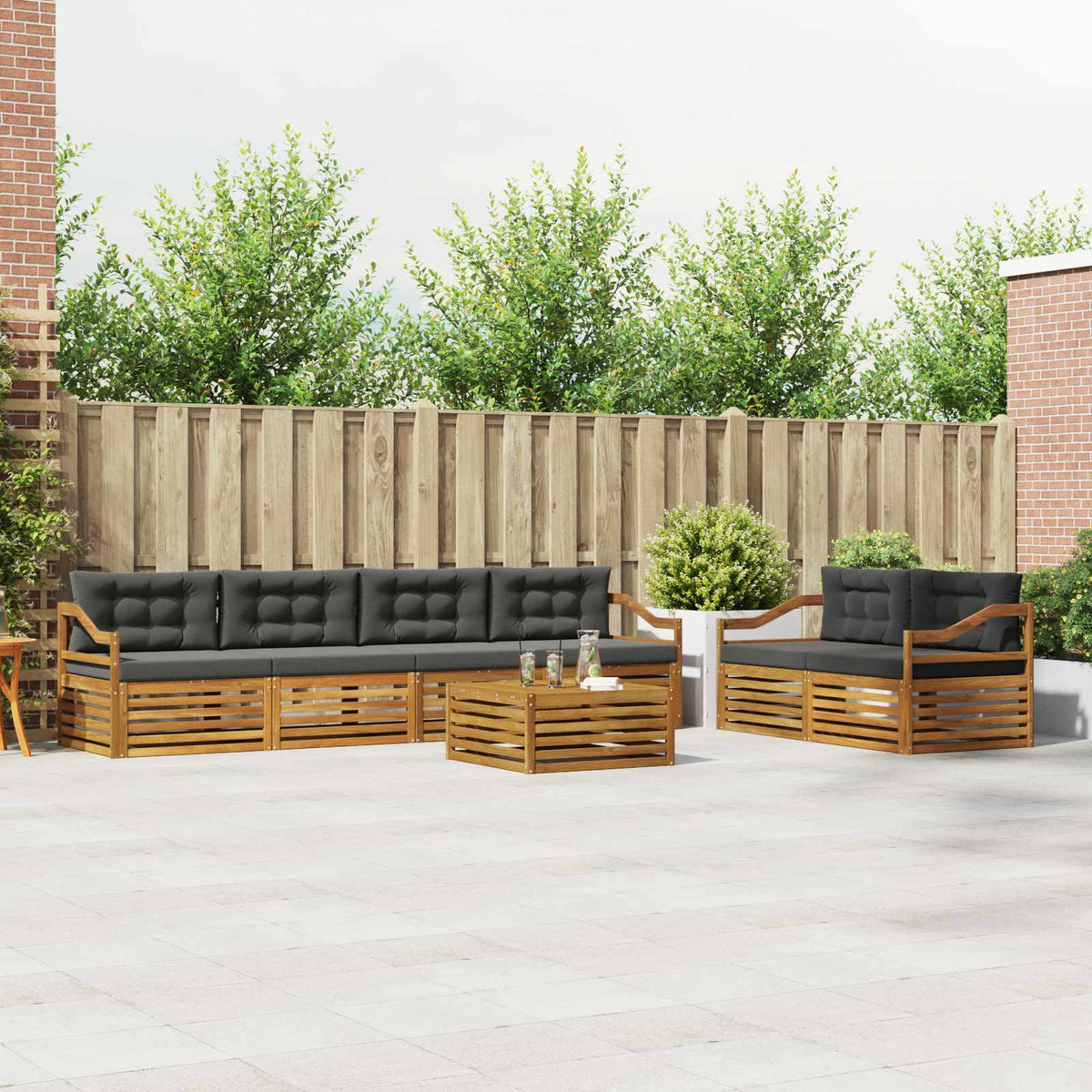 Buiten bankenset met kussen 7 pcs Natuurlijk en Antraciet is nu te koop bij PeponiXL, paradijselijk wonen!