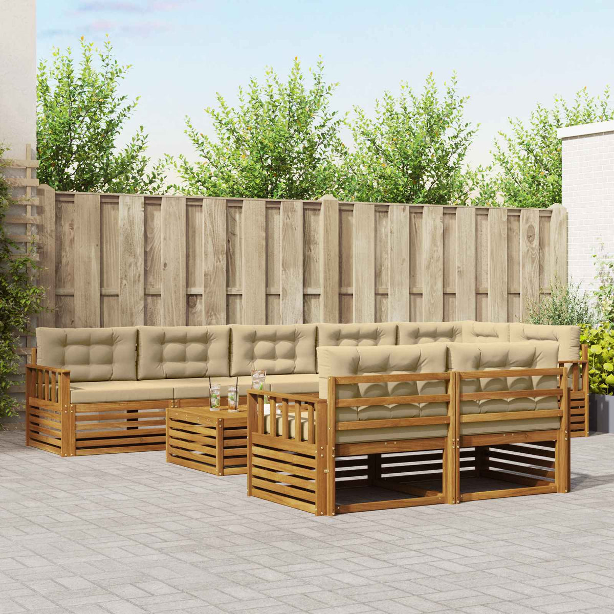 Buiten bankenset met kussen 9 pcs Natuurlijk en Beige is nu te koop bij PeponiXL, paradijselijk wonen!