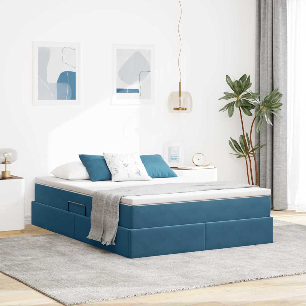 Opbergbed met matras Donkerblauw 140 x 200 cm Fluweel is nu te koop bij PeponiXL, paradijselijk wonen!