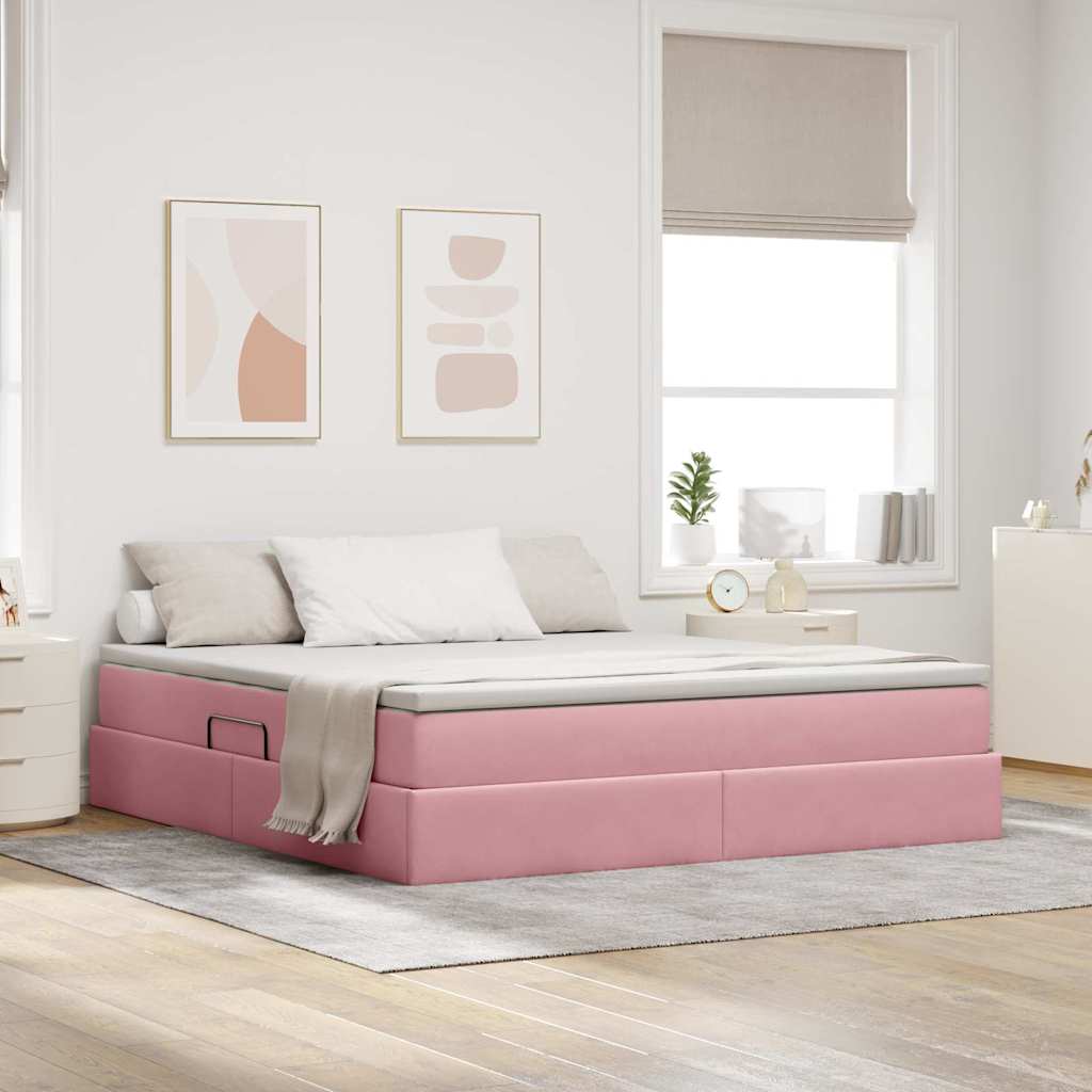 Opbergbed met matras met matras Roze 160 x 200 cm Fluweel is nu te koop bij PeponiXL, paradijselijk wonen!
