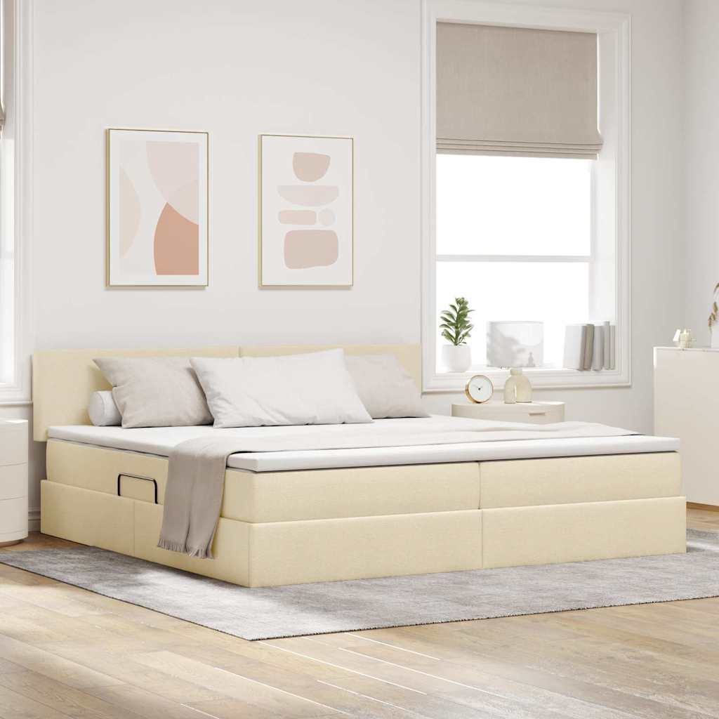 Opbergbed met matras met matras Crème 200 x 200 cm Bewerkt hout is nu te koop bij PeponiXL, paradijselijk wonen!