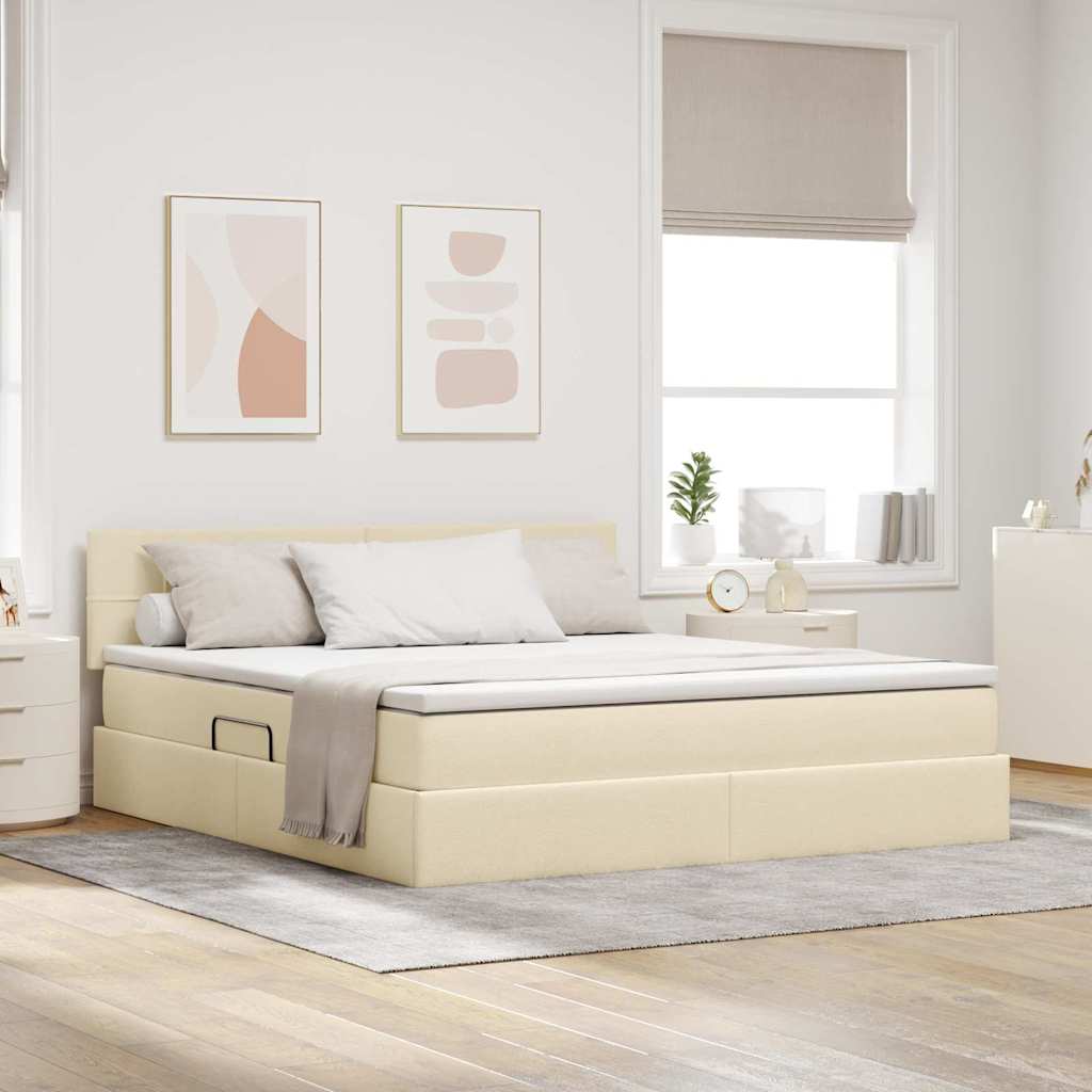 Opbergbed met matras met matras Crème 160 x 200 cm Bewerkt hout is nu te koop bij PeponiXL, paradijselijk wonen!