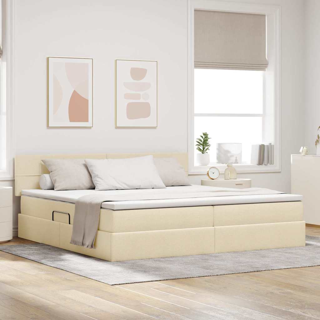 Opbergbed met matras met matras Crème 200 x 200 cm Bewerkt hout is nu te koop bij PeponiXL, paradijselijk wonen!