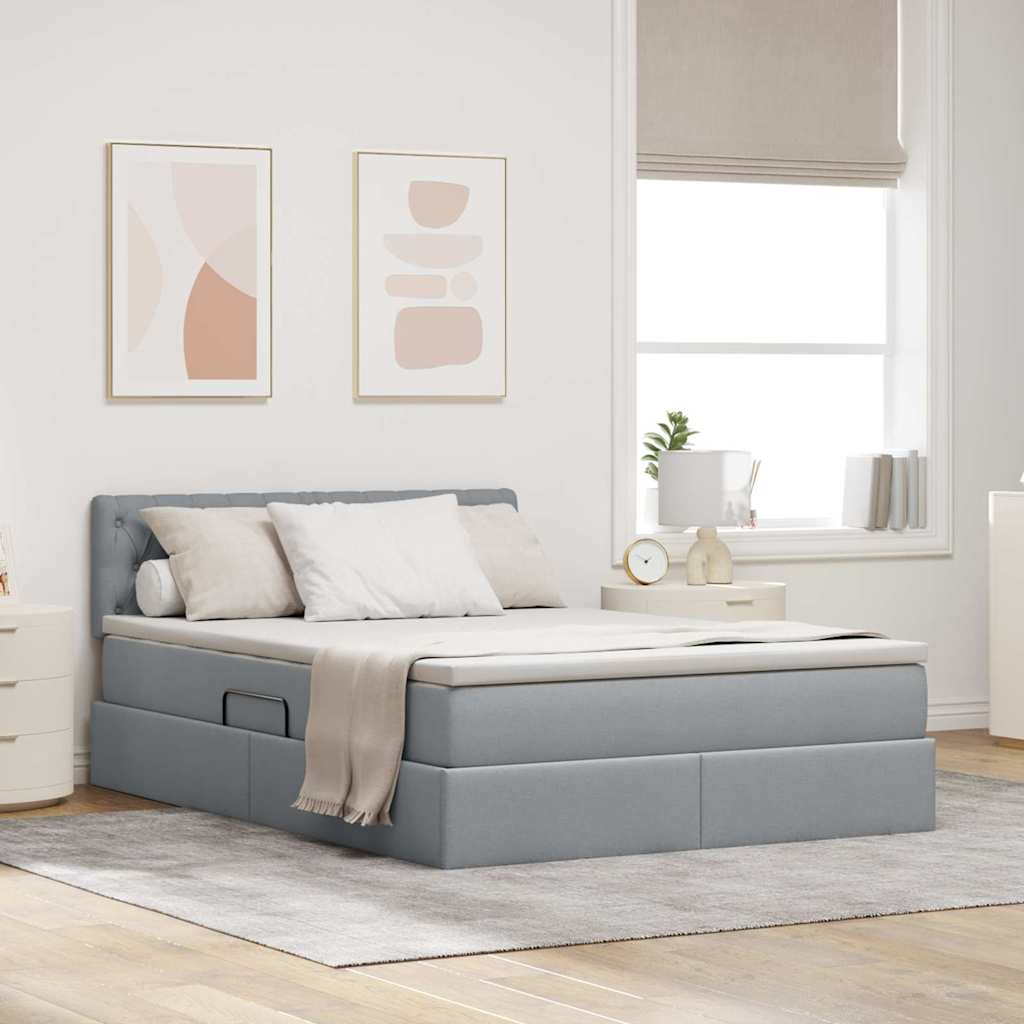 Opbergbed met matras Lichtgrijs 140 x 190 cm Bewerkt hout is nu te koop bij PeponiXL, paradijselijk wonen!