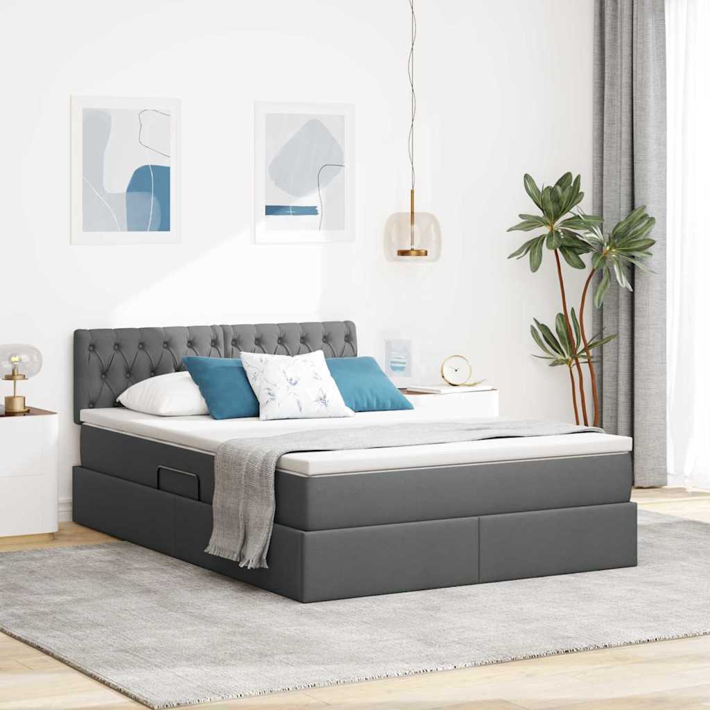 Opbergbed met matras Donkergrijs 140 x 200 cm Bewerkt hout is nu te koop bij PeponiXL, paradijselijk wonen!