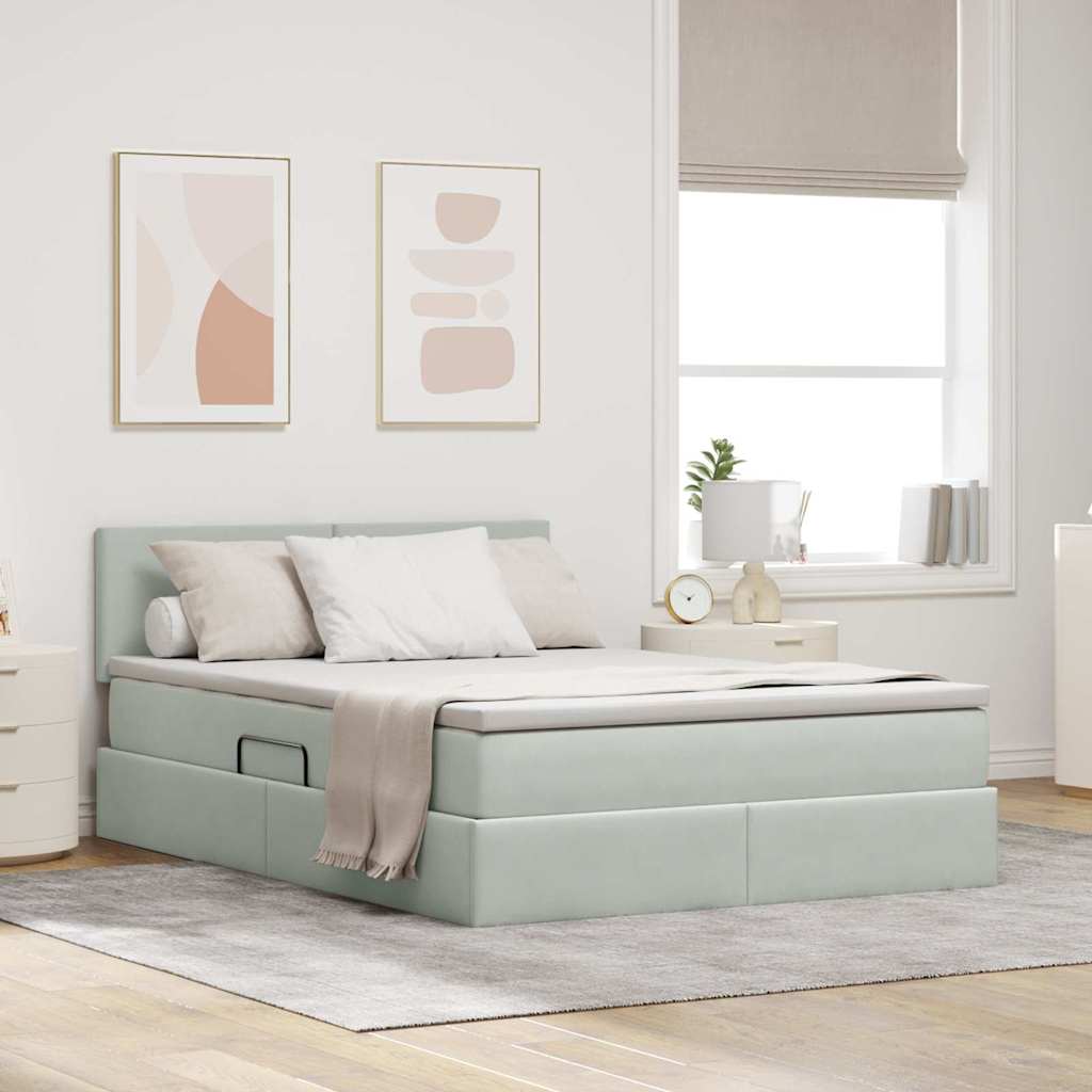 Opslag bed met matras Lichtgrijs 140 x 200 cm Fluweel is nu te koop bij PeponiXL, paradijselijk wonen!