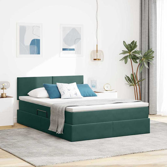 Opslag bed met matras Donkergroen 140 x 200 cm Fluweel is nu te koop bij PeponiXL, paradijselijk wonen!